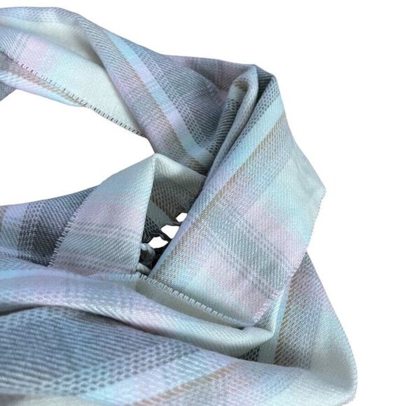 100% Pure Cashmere Made in Scotland Plaid Womens Fringe Pink Gray Scarf 68x12" - Picture 9 of 15